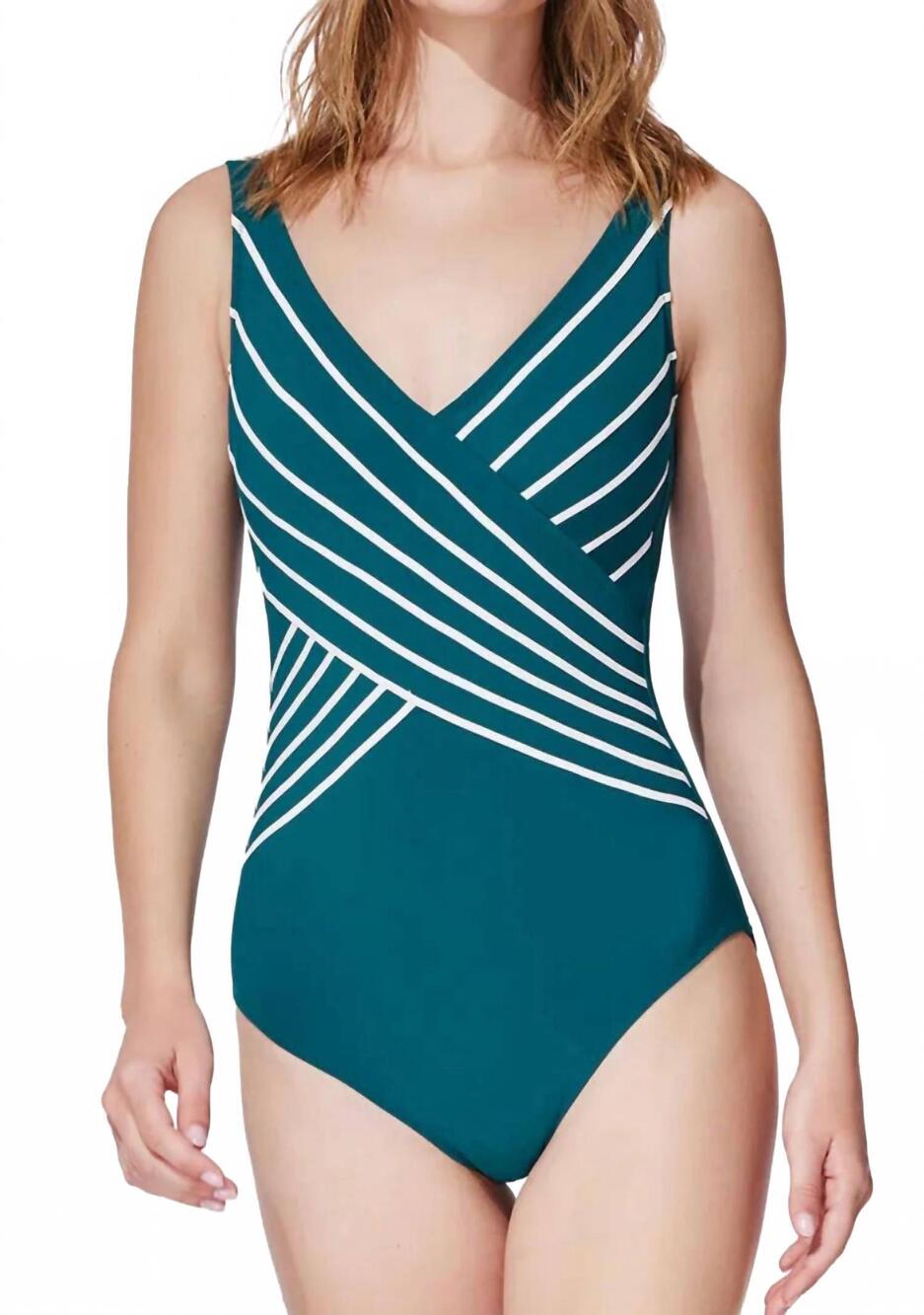 NEW GOTTEX embrace v-neck surplice one piece in teal